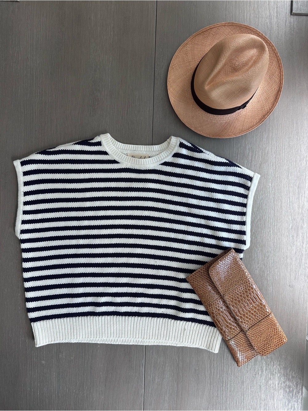 Anthropologie Navy and White Striped Knit Sleeveless Sweater